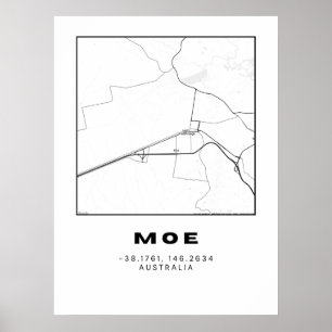 Minimalist Moe Map with Coordinates Poster