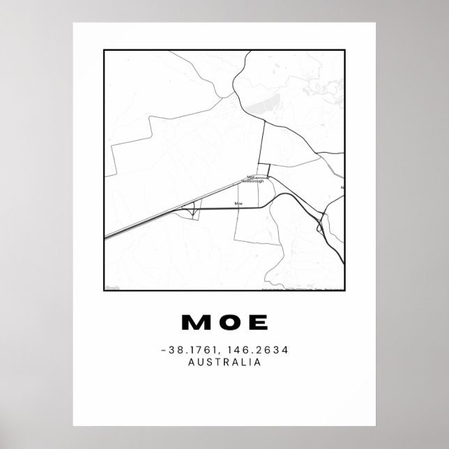 Minimalist Moe Map with Coordinates Poster (Front)