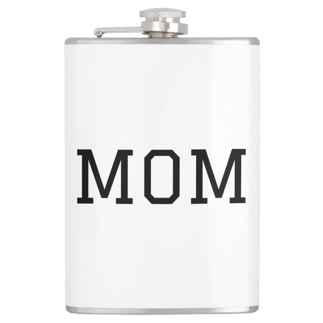 Minimalist "MOM" Black Typography Plain White Hip Flask (Front)