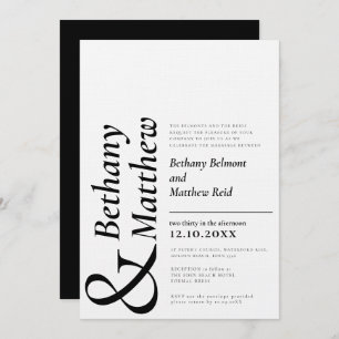Minimalist mono black white graphic text wedding invitation