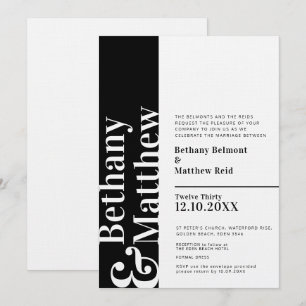 Minimalist mono black white graphic text wedding invitation