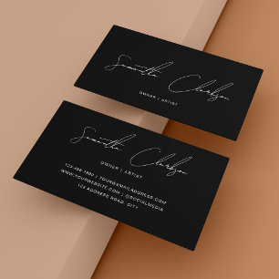 Minimalist Monochrome Black Handwritten Script Business Card