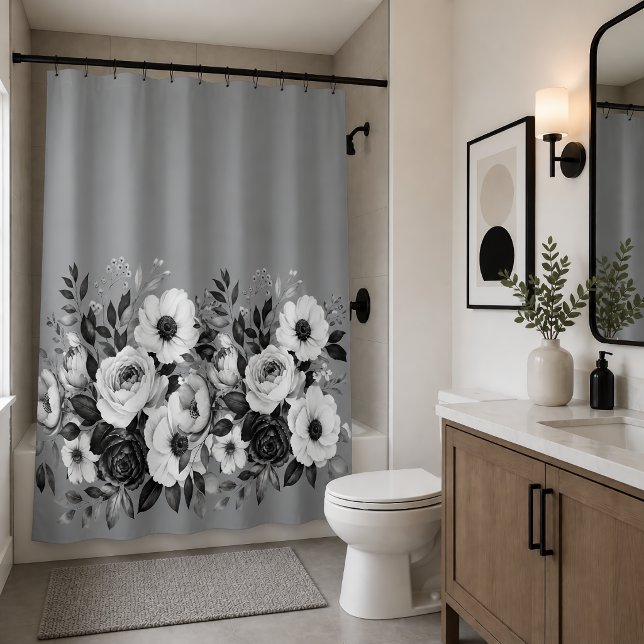Minimalist Monochrome Botanicals Shower Curtain (Creator Uploaded)