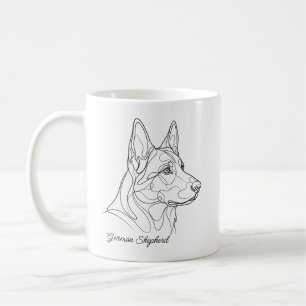 Minimalist Monochrome German Shepherd Dog Line Art Coffee Mug
