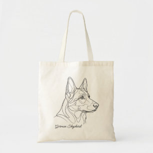 Minimalist Monochrome German Shepherd Dog Line Art Tote Bag