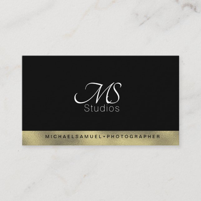 Minimalist Monochrome Gold Photography Designer Business Card (Front)