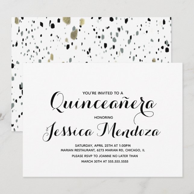 Minimalist Monochrome Gold Quinceañera Sweet 15 Invitation (Front/Back)
