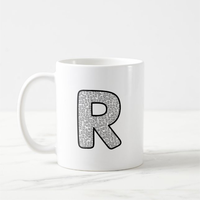 Minimalist Monochrome Letter R Art Mug (Left)