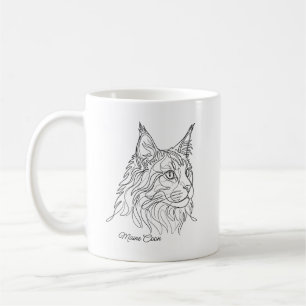 Minimalist Monochrome Maine Coon Cat Line Art Coffee Mug