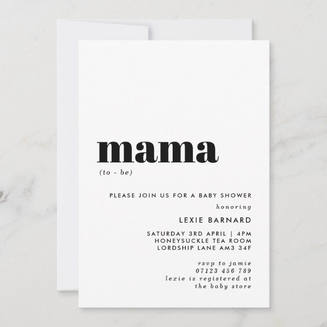 Minimalist Monochrome Mama To Be Baby Shower Invitation (Front)