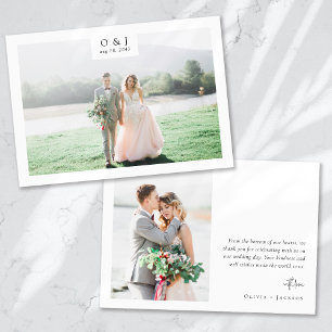 Minimalist Monogram 2 Photo Wedding Thank You Card