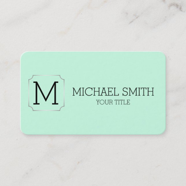 Minimalist Monogram Aero Blue Background Business Card (Front)