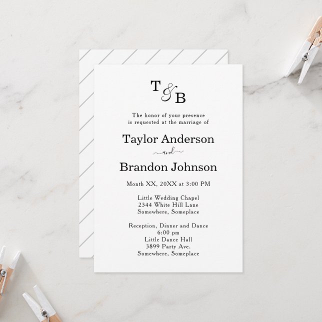 Minimalist Monogram Ampersand Custom White Wedding Invitation (Front/Back In Situ)