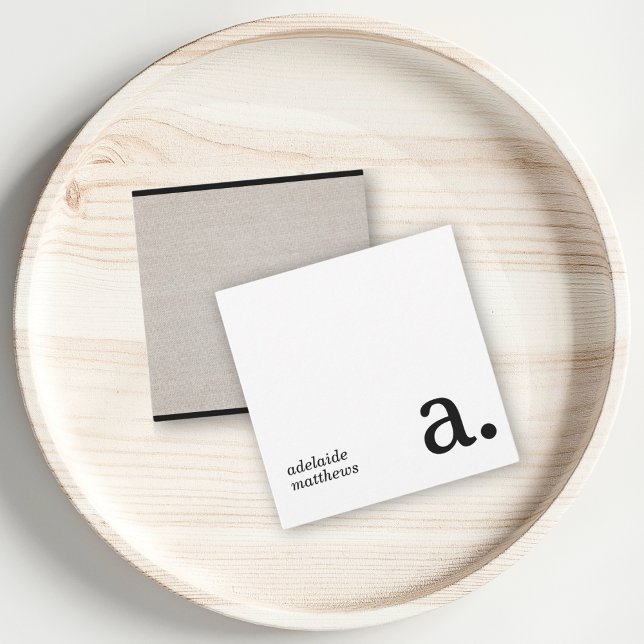 Minimalist Monogram Beige Faux Linen Initial Name Card (Creator Uploaded)