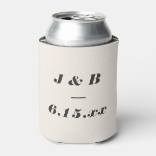 Minimalist Monogram Black and Ivory Wedding Custom Can Cooler