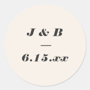 Minimalist Monogram Black and Ivory Wedding Custom Classic Round Sticker