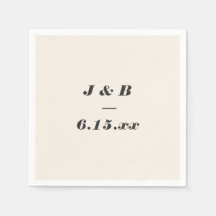 Minimalist Monogram Black and Ivory Wedding Custom Napkin