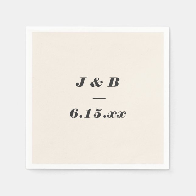 Minimalist Monogram Black and Ivory Wedding Custom Napkin (Front)