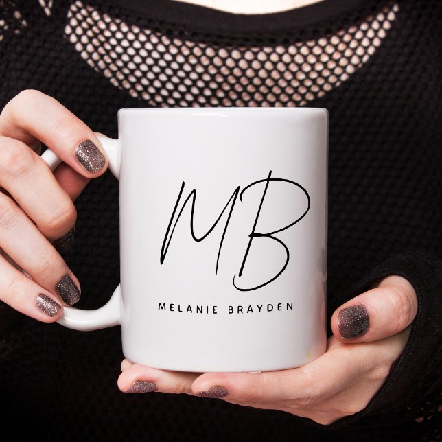 Minimalist Monogram Black and White Name Coffee Mug (Creator Uploaded)