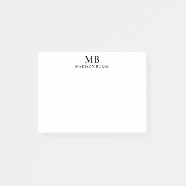 Minimalist Monogram Black and White Post-it Notes (Front)