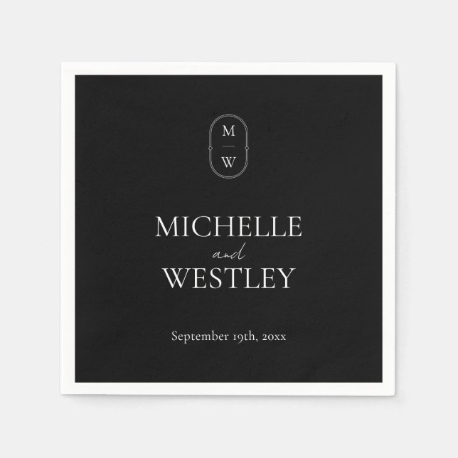 Minimalist Monogram Black and White Wedding Napkin (Front)