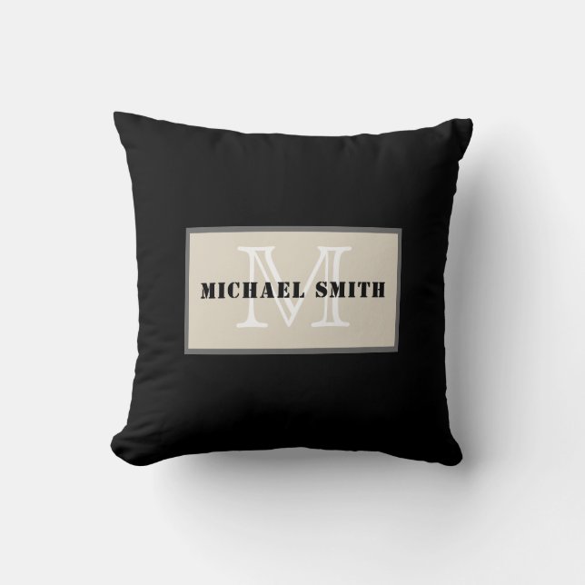 Minimalist Monogram Black Background Cushion (Front)