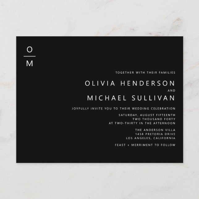 Minimalist Monogram Black QR Code Wedding Invitation Postcard (Front)