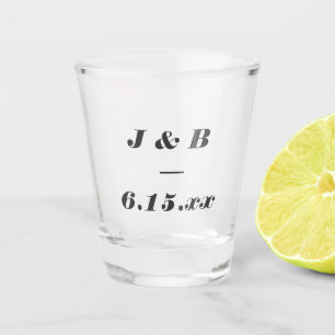 Minimalist Monogram Black Wedding Custom Favour Shot Glass