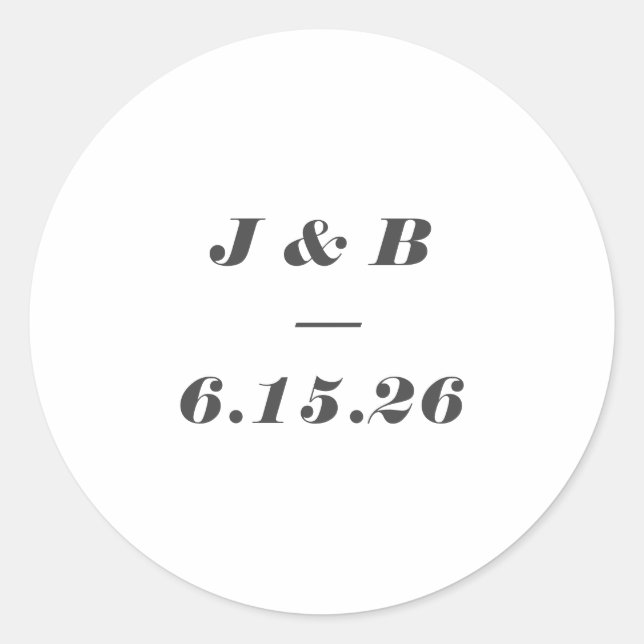 Minimalist Monogram Black White Custom Wedding  Classic Round Sticker (Front)