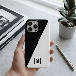 Minimalist Monogram Black & White Geometric Split iPhone 15 Pro Max Case