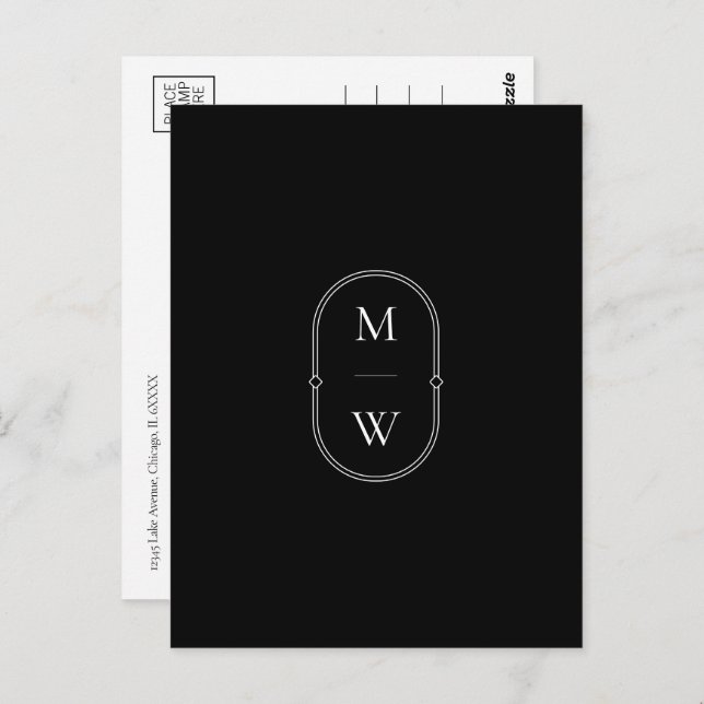 Minimalist Monogram Black & White Save the Date Postcard (Front/Back)