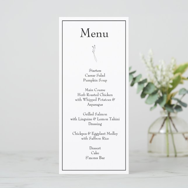 Minimalist Monogram Black & White Wedding Menu (Standing Front)