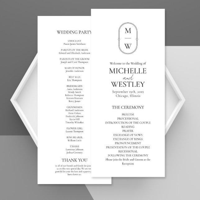 Minimalist Monogram Black & White Wedding Programme (Creator Uploaded)