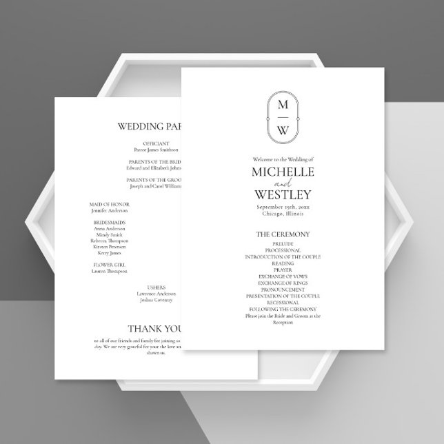 Minimalist Monogram Black & White Wedding Programme (Creator Uploaded)