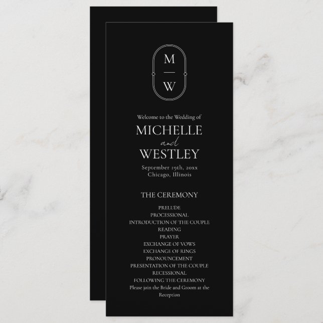 Minimalist Monogram Black & White Wedding Programme (Front/Back)