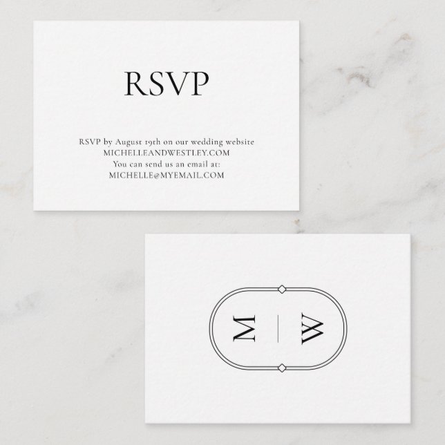 Minimalist Monogram Black & White Wedding RSVP Enclosure Card (Front/Back)