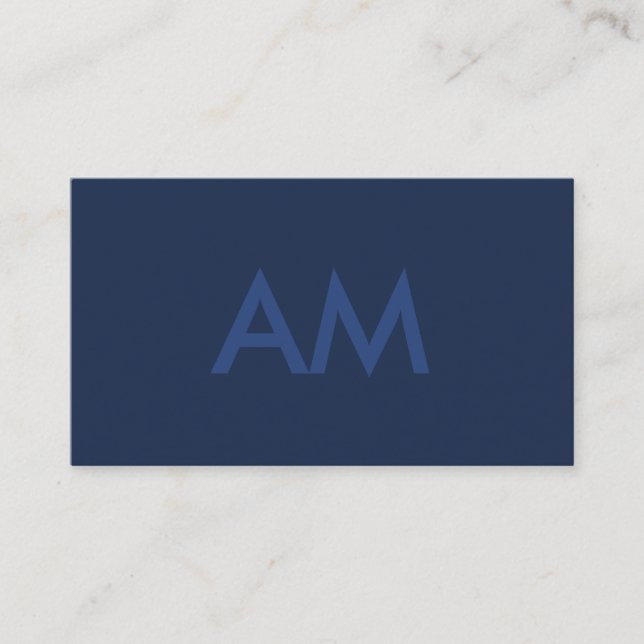 Minimalist Monogram Blue Business Card (Front)