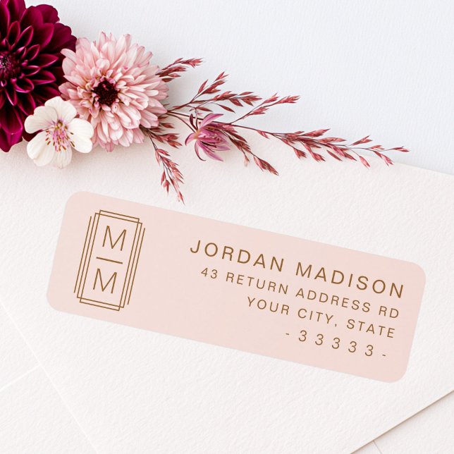 Minimalist monogram blush pink return address (Minimalist monogram blush pink return address label)