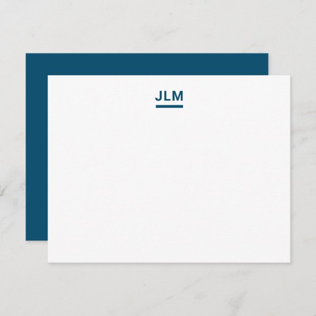 Minimalist Monogram Bold Navy Blue Typography Flat Card (Front/Back)