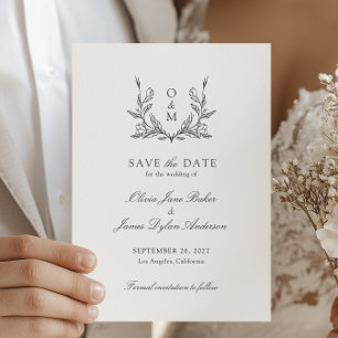 Minimalist Monogram Botanical Crest Wedding Save The Date
