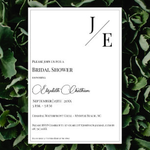 Minimalist Monogram Bridal Shower   White Invitation