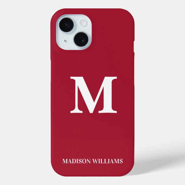 Minimalist Monogram Burgundy White Initial Modern Case-Mate iPhone Case (Back)