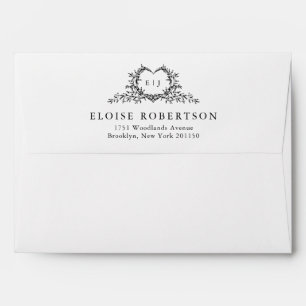 Minimalist Monogram Calligraphy Crest Wedding Envelope