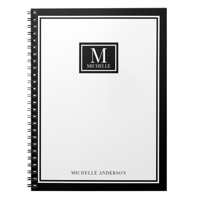 Minimalist Monogram Chic Double Boarder Black Notebook (Front)