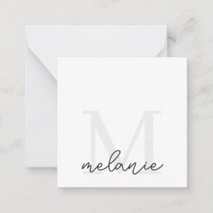 Minimalist Monogram Chic Silver Flat Note Card