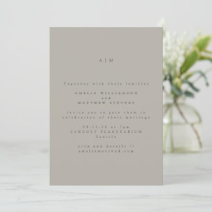 Minimalist Monogram Classic Taupe Grey Wedding Invitation