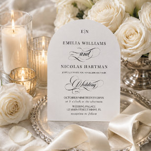 Minimalist Monogram Classic White Wedding Invitation