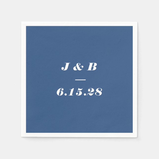 Minimalist Monogram Cobalt Blue Wedding Custom Napkin (Front)