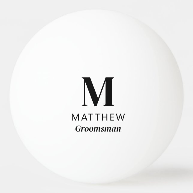 Minimalist Monogram Custom Groomsman Gift Simple Ping Pong Ball (Front)