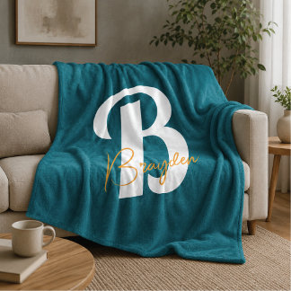 Minimalist Monogram Custom Name Fleece Blanket
